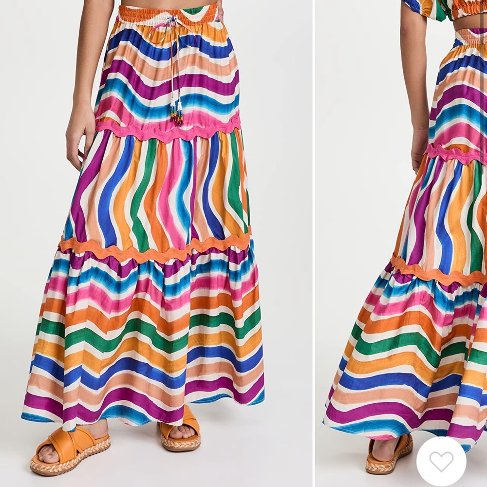 Farm Rio dancing stripes maxi skirt